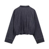 Indigo Zip Up Gathered Denim Jacket