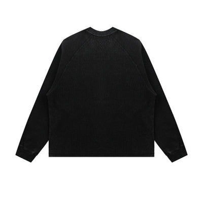 Washed Waffle Cotton Raglan Long Sleeve Tee 340G