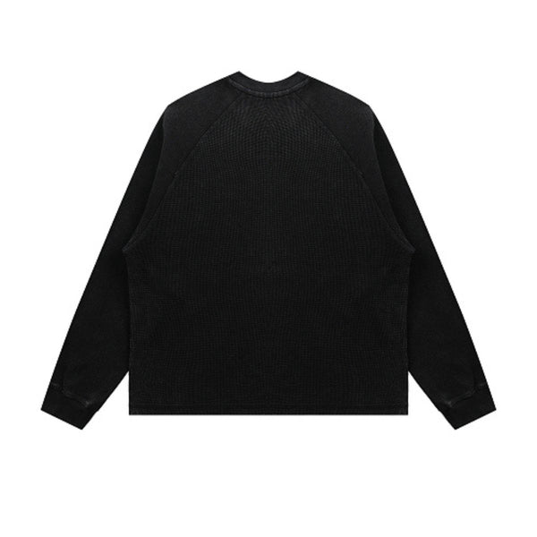 Washed Waffle Cotton Raglan Long Sleeve Tee 340G