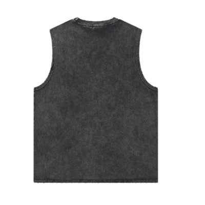 Acid Wash Raw Edge Sleeveless Tee