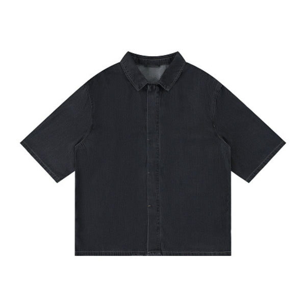 Cotton Washed Oversized Denim Collar Tee