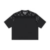 Openwork Lace-Stitching V-Neck Boxy Tee