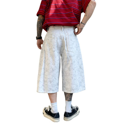 Snow Wash Wide Leg Denim Shorts