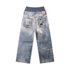 West Coast Double Waist Denim Texture Wide Leg Pants