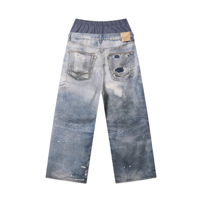 West Coast Double Waist Denim Texture Wide Leg Pants