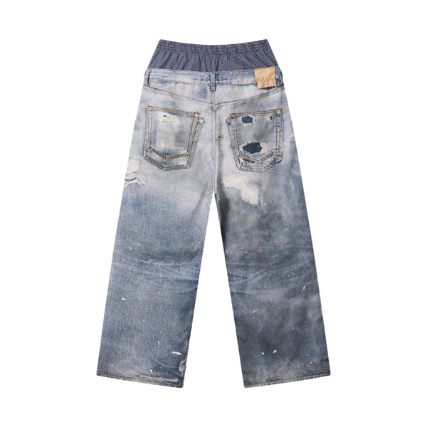 West Coast Double Waist Denim Texture Wide Leg Pants