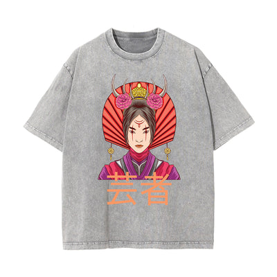Japanese Geisha Stone Wash Graphic Tee-INNBLAC