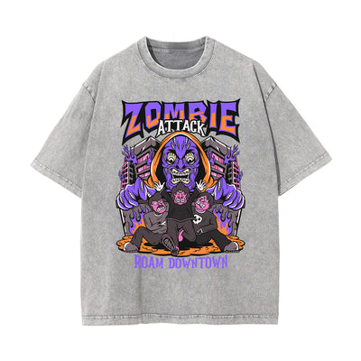 Zombie Attack Graphic Washed Tee-INNBLAC