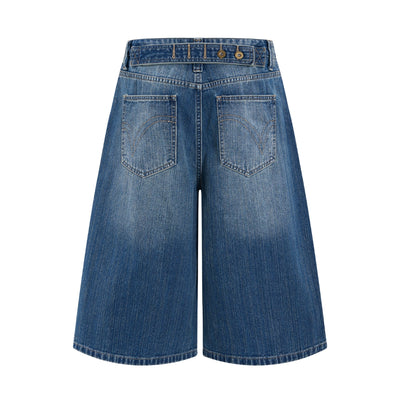 Retro Washed Denim Wide-Leg Bermuda Short