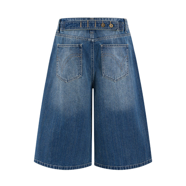 Retro Washed Denim Wide-Leg Bermuda Short