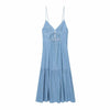 Spaghetti Straps Bow Denim Maxi Dress