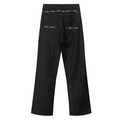 Barbed Wire Embroidered Bootcut Jeans