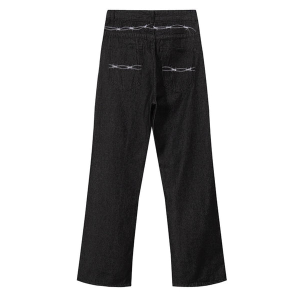 Barbed Wire Embroidered Bootcut Jeans
