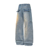 Faded Distressed Pleat Panel Oversized Loose Flared Jeans