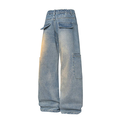 Faded Distressed Pleat Panel Oversized Loose Flared Jeans