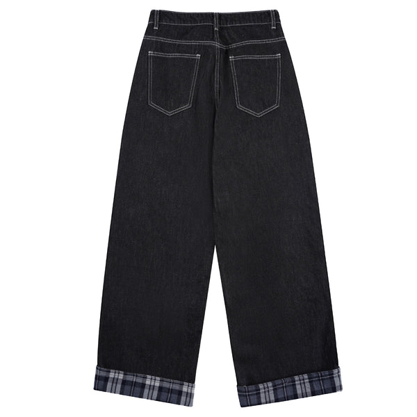 Plaid Cuff Baggy Jeans