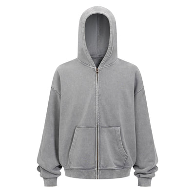 Double Yarn Vintage Washed Zippered Comfort Hoodie