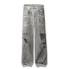 Acid Wash Destroyed Wide-Leg Jeans