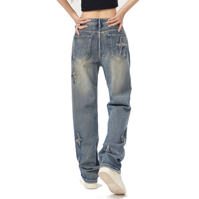 Distressed Patched Star Detail Jeans
