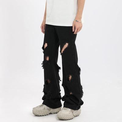 Distressed Black Ripped Flared Jeans