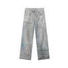 Digital Print Vintage Style Faux Denim Jeans