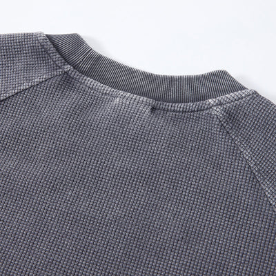 Boxy Waffle Washed Distressed Raglan Tee