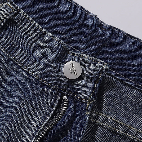 Cross Print Wide Leg Denim Jeans