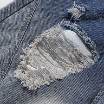 Distressed Ripped Panel Stitching Streetwear Denim Shorts