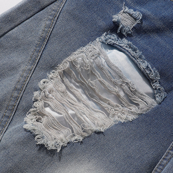 Distressed Ripped Panel Stitching Streetwear Denim Shorts