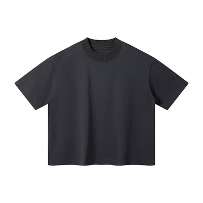 Oversized Color-Block Ribbed Collar Comfortable Tee