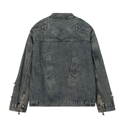 Bold Stitching Distressed Denim Jacket