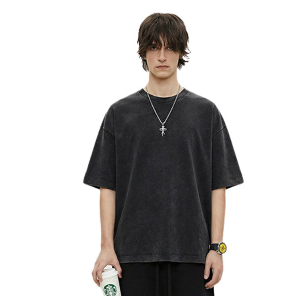 Distressed Fade Drop Shoulder Oversized Cotton T-Shirt