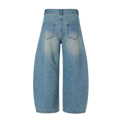 Vintage Washed Wide Leg Pleated Relaxed Jeans
