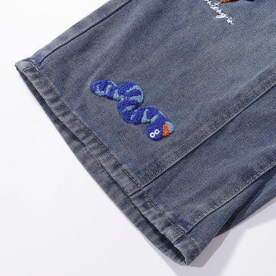 Embroidered Patch High Waist Wide Shorts
