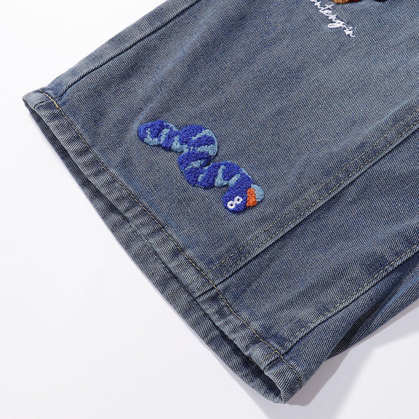 Embroidered Patch High Waist Wide Shorts