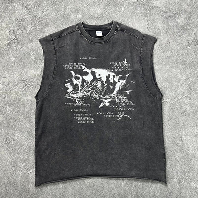 Streetwear Vintage Raw-Edge Graphic Tank Top