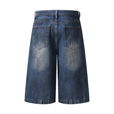 Ripped Patchwork Camo Denim Bermuda Shorts