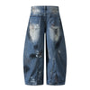 Distressed Paint Splatter Barrel-Leg Jeans