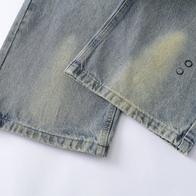 Vintage Washed Ripped Wide-Leg Jeans