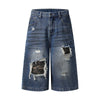 Ripped Patchwork Camo Denim Bermuda Shorts