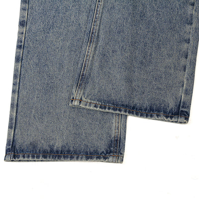 Faded Blue Vintage-Sanded Wide-Leg Jeans