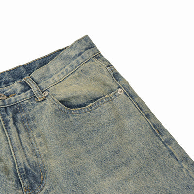 Vintage Wash Distressed Wide-Leg Jeans