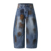 Retro Painted Barrel-Leg Denim Pants