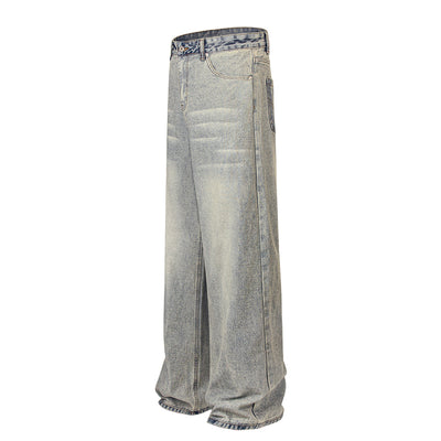 Light Wash Faded Wide-Leg Denim Pants