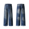 Faded Wash Distressed Baggy Frayed-Hem Jeans