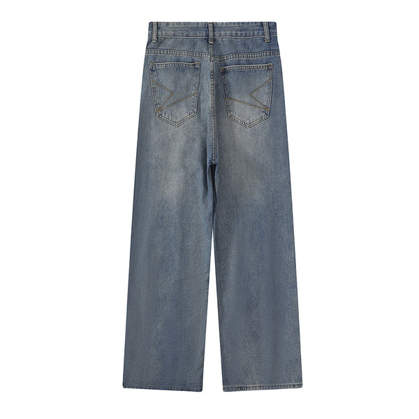 Wide Leg Pinstripe Detail Denim Jeans