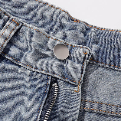 High-Waist Washed Denim Bermuda Shorts