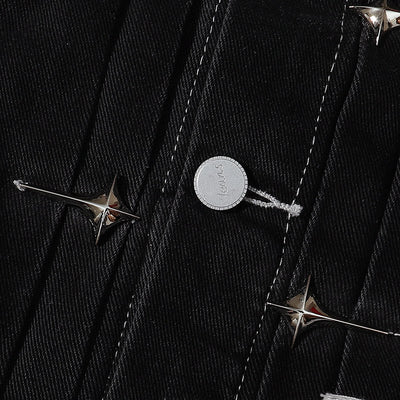 Abstract White Embroidery Denim Jacket