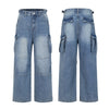 Pleated Vintage Wash Denim Baggy Jeans