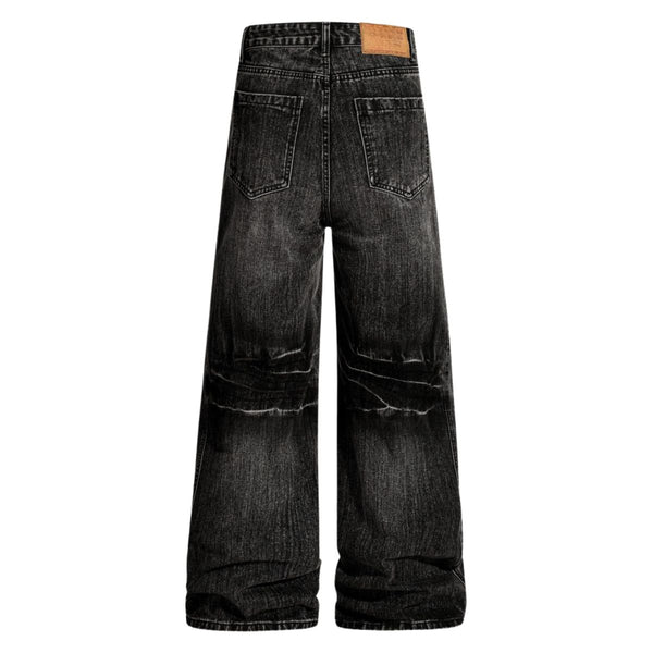 Men's Distressed Washed Denim Wide Leg Pants Punk Paint Splatter